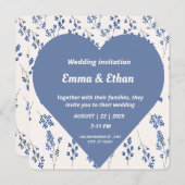 Romantisches blaues Blumenherz Einladung zur Hochz (Vorne/Hinten)
