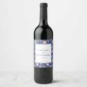 Romantisches Blaues Blumenmuster Weinetikett (Vorderseite)