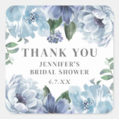 Romantisches blaues Brautparty Gastgeschenk Quadratischer Aufkleber (Vorderseite)