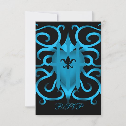 Romantisches blaues Herz und Wirbel UAWG RSVP Karte (Vorderseite)