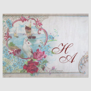 ROMANTISCHES BLAUES ROSA BLUMENMUSTER, TAUBE, ROSE SEIDENPAPIER