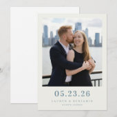 Romantisches blaues Stadtfoto Save The Date (Vorne/Hinten)