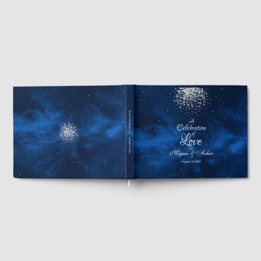 Romantisches blaues Universum mit Silver Confetti Gästebuch (Voll)