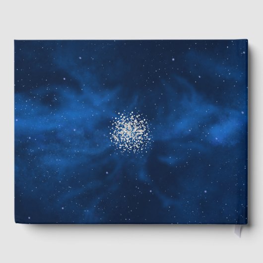 Romantisches blaues Universum mit Silver Confetti Gästebuch (Rückseite)