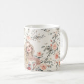 Romantisches blondes Mädchen mit Pfirsichrosen flo Kaffeetasse (VorderseiteRechts)