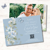 Romantisches Blue Floral Foto QR Code Hochzeit Save The Date