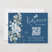 Romantisches Blue Floral UAWG QR Code Foto Hochzei RSVP Karte (Vorderseite)