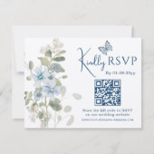 Romantisches Blue Floral UAWG QR Code Foto Hochzei RSVP Karte (Vorderseite)