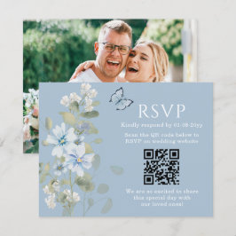 Romantisches Blue Floral UAWG QR Code Foto Hochzei RSVP Karte