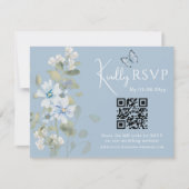 Romantisches Blue Floral UAWG QR Code Foto Hochzei RSVP Karte (Vorderseite)