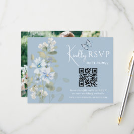 Romantisches Blue Floral UAWG QR Code Foto Hochzei RSVP Karte