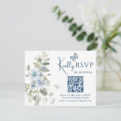 Romantisches Blue Floral UAWG QR Code Foto Hochzei RSVP Karte (Stehend Vorderseite)