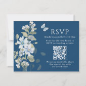Romantisches Blue Floral UAWG QR Code Foto Hochzei RSVP Karte (Vorderseite)