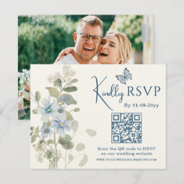 Romantisches Blue Floral UAWG QR Code Foto Hochzei RSVP Karte