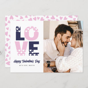 Romantisches Blue Pink Hearts Liebe Foto Valentine Feiertagskarte