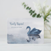 Romantisches Blue Swan Menu Hochzeit RSVP (Stehend Vorderseite)