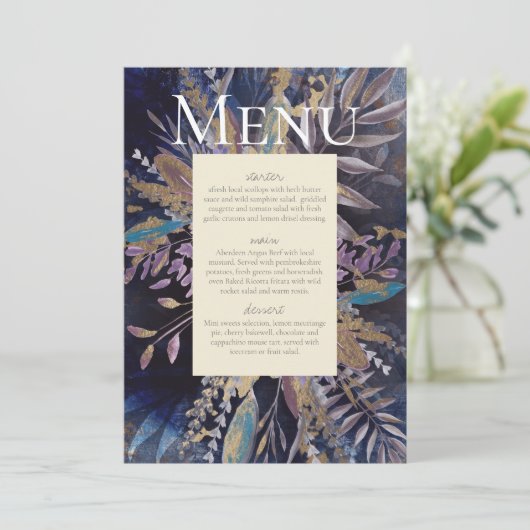 Romantisches Blues-Menü Einladung (Stehend Vorderseite)