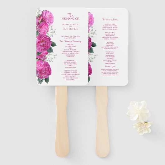Romantisches Blumen-Bouquet-Hochzeitsprogramm Fächer (Vorne und Hinten)