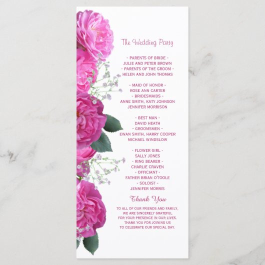 Romantisches Blumen-Bouquet-Hochzeitsprogramm Programm (Rückseite)