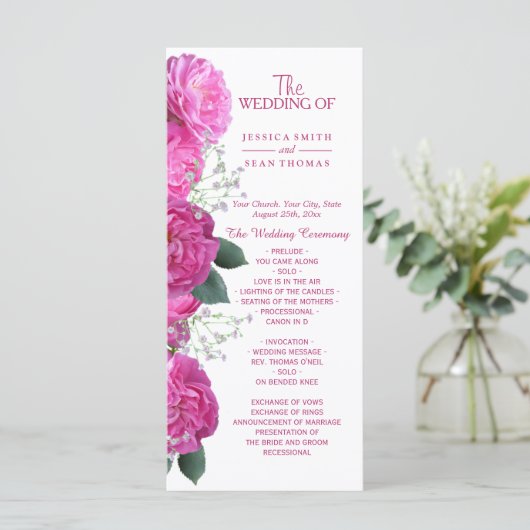 Romantisches Blumen-Bouquet-Hochzeitsprogramm Programm (Stehend Vorderseite)