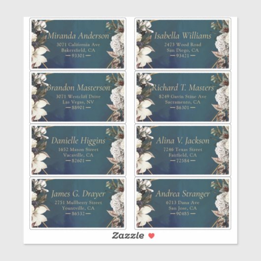 Romantisches Blumen-Gold-Kleider-Adressetikett Aufkleber (Blatt)