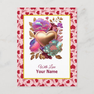 Romantisches Blumen- und Goldherz Postkarte