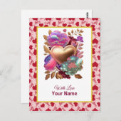 Romantisches Blumen- und Goldherz Postkarte (Vorne/Hinten)
