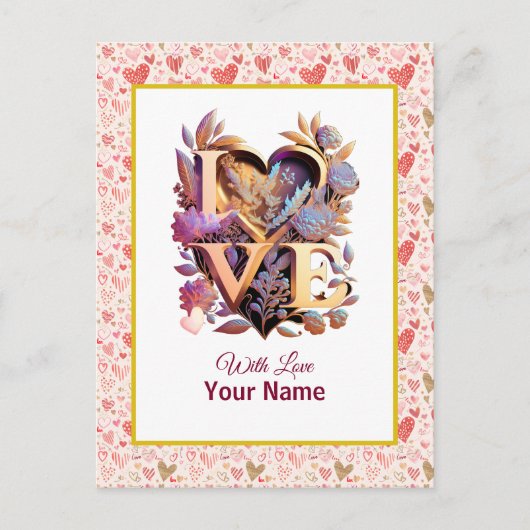 Romantisches Blumen- und Goldherz Postkarte (Vorderseite)