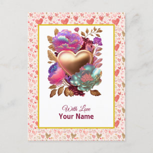 Romantisches Blumen- und Goldherz Postkarte