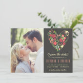 Romantisches Blumenherz Ankündigung Datum freihalt (Stehend Vorderseite)