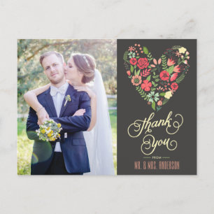 Romantisches Blumenherz Foto Danke Postcard Postkarte