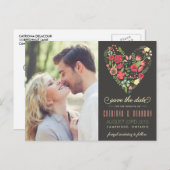Romantisches Blumenherz Foto Save the Date Postkar Ankündigungspostkarte (Vorne/Hinten)