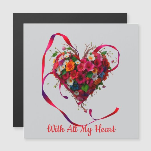 Romantisches Blumenherz Magnetkarte (Vorne/Hinten)