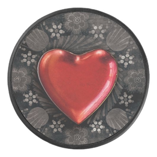 Romantisches Blumenherz Valentine Liebe Eishockey Puck (Vorderseite)