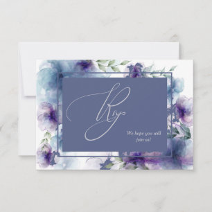 Romantisches Blumenmenü mit blauer Wasserfarbe RSV RSVP Karte