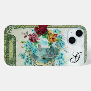 ROMANTISCHES BLUMENMONOGRAMM ROSEN UND FLIEGENDER iPhone 15 HÜLLE