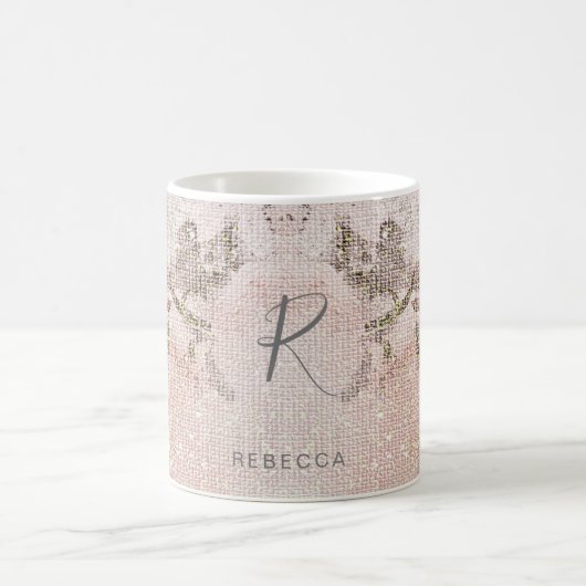 Romantisches Blumenmuster-Monogramm Kaffeetasse (Mittel)