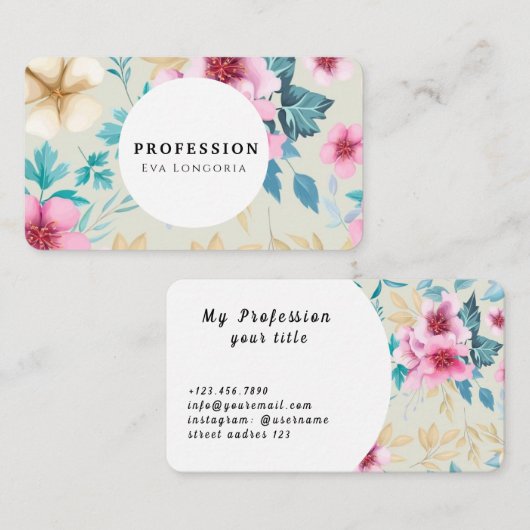 Romantisches Blumenmuster Visitenkarte (Vorne/Hinten)