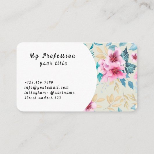 Romantisches Blumenmuster Visitenkarte (Rückseite)