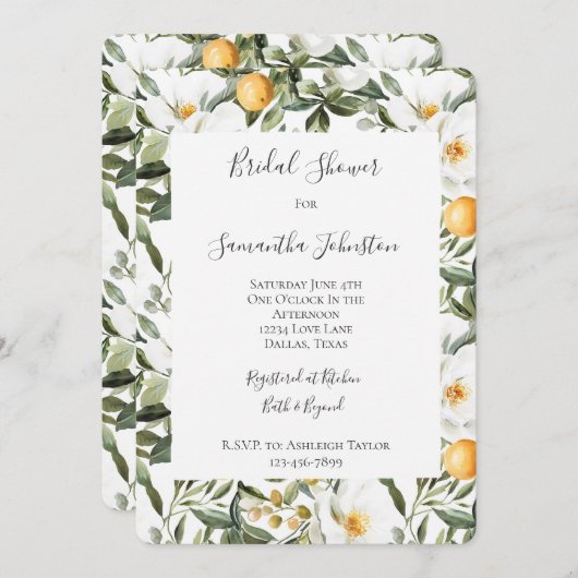 Romantisches Blumenorange Sizilianisches Brautpart Einladung (Vorne/Hinten)