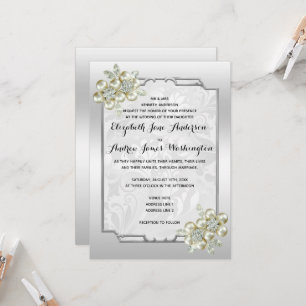 Romantisches Blumenspiel Gerahmt, Silberne Hochzei Einladung