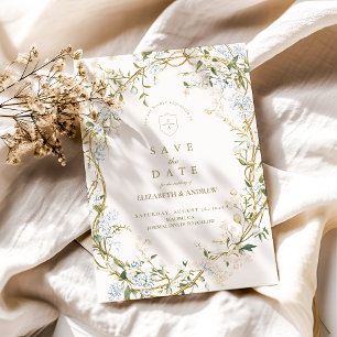 Romantisches Blumenzeitsdesign mit Monogramm-Wappe Save The Date