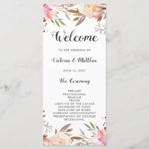 Romantisches Blush Blom Floral Hochzeitsprogramm Programm