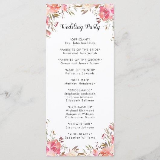 Romantisches Blush Blom Floral Hochzeitsprogramm Programm (Rückseite)