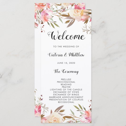 Romantisches Blush Blom Floral Hochzeitsprogramm Programm (Vorne/Hinten)