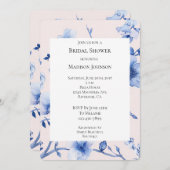 Romantisches Blush Blue Floral Brautparty Einladung (Vorne/Hinten)