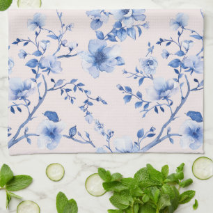 Romantisches Blush Blue Floral Brautparty Geschirrtuch