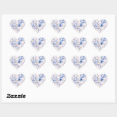 Romantisches Blush Blue Floral Brautparty Herz-Aufkleber (Blatt)