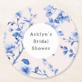 Romantisches Blush Blue Floral Brautparty Runder Pappuntersetzer (Vorderseite)