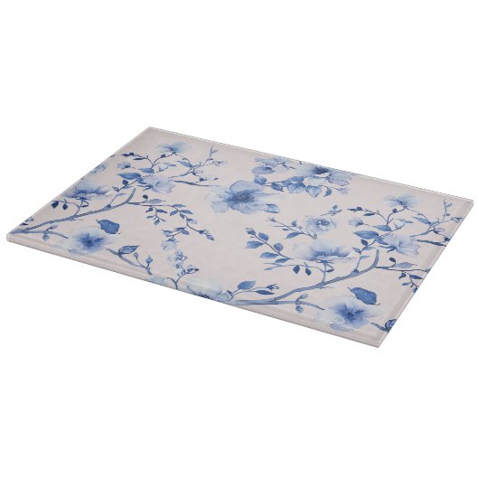 Romantisches Blush Blue Floral Brautparty Schneidebrett (Ecke)